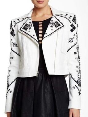 White Embroidered Moto Jacket - Women’s Jacket & Coat size small brand new